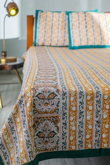 SootiSyahi 'Vertical Statement' Handblock Printed Cotton Bedsheet