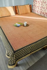 SootiSyahi 'Reddish Waves' Handblock Printed Cotton Bedsheet