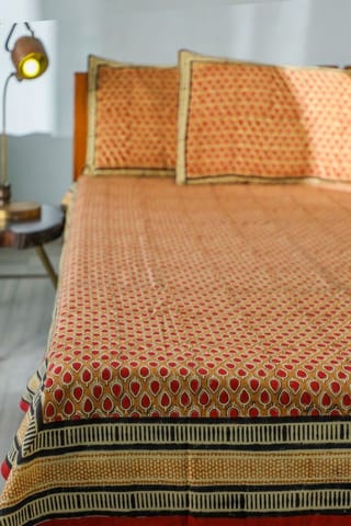 SootiSyahi 'Drop of colors' Handblock Printed Cotton Bedsheet