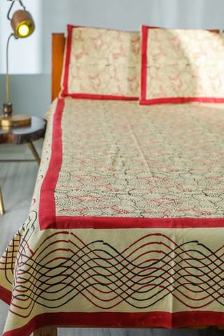 SootiSyahi 'Web of Color' Handblock Printed Cotton Bedsheet