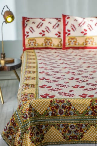 SootiSyahi 'Artful Nature' Handblock Printed Cotton Bedsheet