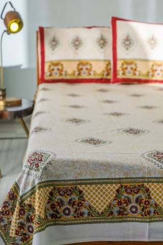 SootiSyahi 'Floral Monarch' Handblock Printed Cotton Bedsheet
