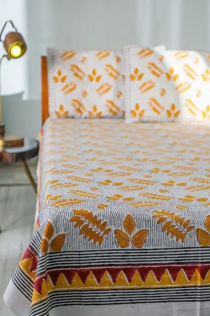 SootiSyahi 'Autumn Fest' Handblock Printed Cotton Bedsheet