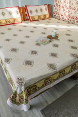 SootiSyahi 'Floral Monarch' Handblock Printed Cotton Bedsheet