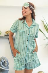 Sootisyahi 'Firm Mint ' Azofree Handblock Printed Pure Cotton Night Suit