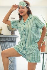 Sootisyahi 'Firm Mint ' Azofree Handblock Printed Pure Cotton Night Suit
