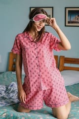 Sootisyahi 'Pinky Puppy ' Azofree Handblock Printed Pure Cotton Night Suit