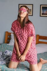 Sootisyahi 'Pinky Puppy ' Azofree Handblock Printed Pure Cotton Night Suit