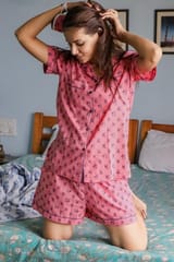 Sootisyahi 'Pinky Puppy ' Azofree Handblock Printed Pure Cotton Night Suit
