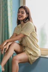 Sootisyahi 'Dreamy Yellow ' Azofree Handblock Printed Pure Cotton Night Suit
