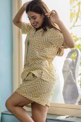 Sootisyahi 'Dreamy Yellow ' Azofree Handblock Printed Pure Cotton Night Suit