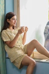 Sootisyahi 'Dreamy Yellow ' Azofree Handblock Printed Pure Cotton Night Suit