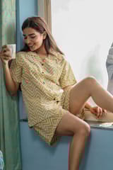 Sootisyahi 'Dreamy Yellow ' Azofree Handblock Printed Pure Cotton Night Suit