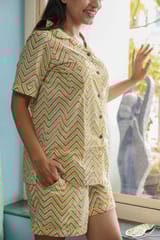Sootisyahi 'Dreamy Yellow ' Azofree Handblock Printed Pure Cotton Night Suit