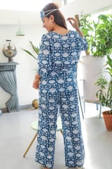 Sootisyahi 'Floral Blue ' Azofree Handblock Printed Pure Cotton Night Suit