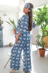 Sootisyahi 'Floral Blue ' Azofree Handblock Printed Pure Cotton Night Suit