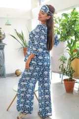 Sootisyahi 'Floral Blue ' Azofree Handblock Printed Pure Cotton Night Suit