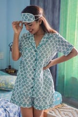 Sootisyahi 'Pretty Petals ' Azofree Handblock Printed Pure Cotton Night Suit