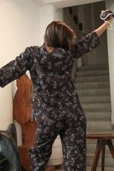 Sootisyahi 'Black Coffee ' Azofree Handblock Printed Pure Cotton Night Suit