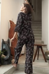 Sootisyahi 'Black Coffee ' Azofree Handblock Printed Pure Cotton Night Suit