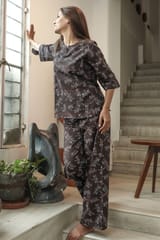 Sootisyahi 'Black Coffee ' Azofree Handblock Printed Pure Cotton Night Suit