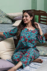 Sootisyahi 'Forest Fantasy ' Azofree Handblock Printed Pure Cotton Night Suit