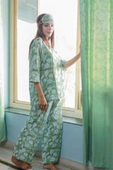 Sootisyahi 'Green Grassland ' Azofree Handblock Printed Pure Cotton Night Suit