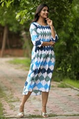 SootiSyahi 'A Cotton Azure' Block Printed Dress