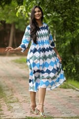 SootiSyahi 'A Cotton Azure' Block Printed Dress