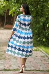 SootiSyahi 'A Cotton Azure' Block Printed Dress