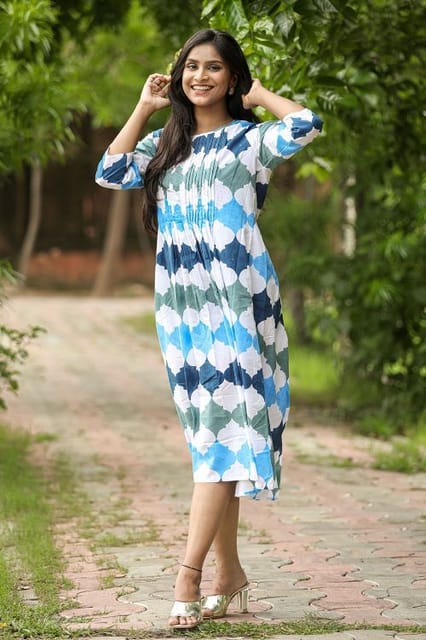 SootiSyahi 'A Cotton Azure' Block Printed Dress