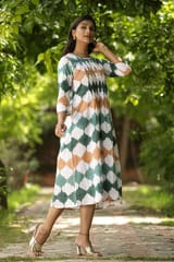 SootiSyahi 'Earthy Fall' Block Printed Cotton Dress