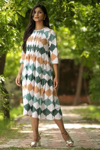 SootiSyahi 'Earthy Fall' Block Printed Cotton Dress