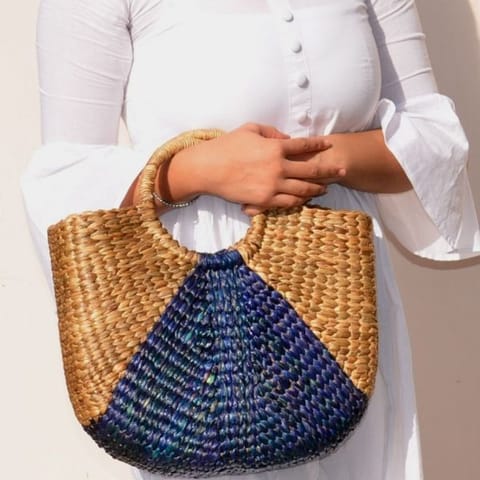 Dharini Water Hyacinth Designer Bag (Natural-Indigo)