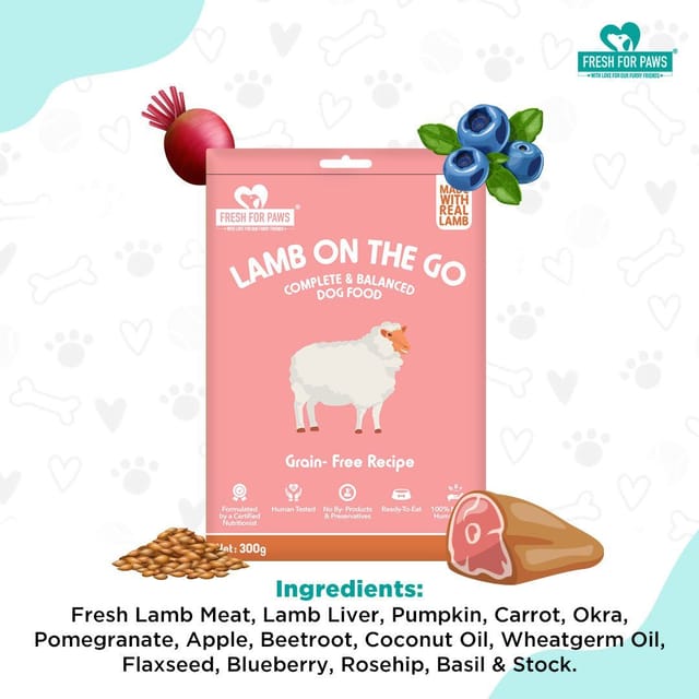 Fresh For Paws - Lamb On The Go Food for Pet Dogs & Cats  - 300 gram