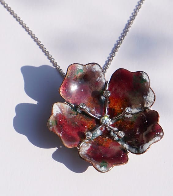 The Joyful Enamelist - Silver Melting Snow Enamel Valley of Flower Pendant