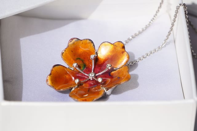 The Joyful Enamelist - Silver Golden Hues Enamel Valley of Flower Pendant