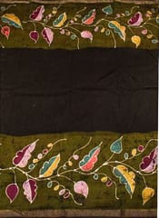 Anoothi-A Handpainted Batik Maheshwari Silk Cotton Saree in Olive Green and Dark Green