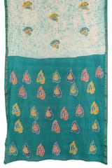 Anoothi-A Handpainted Batik Maheshwari Silk Cotton Saree in Turquoise and White