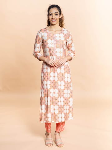 Rmya- Pink-Orange Kurta With Embellished Placket