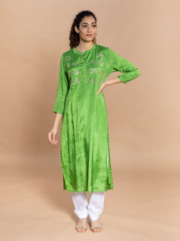 Rmya - Green Shantoon Kurta With Floral Sequin Embellishment