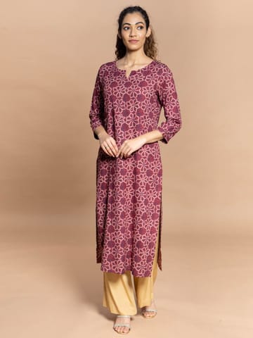 Rmya - Plum Bandhani Print Kurta With Sequin Highlights