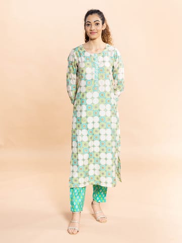 Rmya - Blue-Green Kurta With Embellished Placket