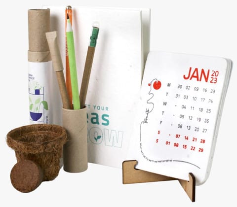 bioQ  SCRIBBLE Planable Notepad & Calendar Combo - Eco-Friendly Paper Pen & Pencil, 2‚ Coco Pot & Peat, Recycled Folding Box