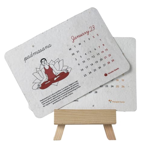 bioQ YOGA PLANTABLE CALENDAR (A5 SIZE) -EASEL STAND - 12 MONTHLY JSON PLANNER - PLANT YOUR FUTURE - EASEL STAND INCLUDED