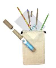 bioQ Plantable Stationery Combo| 2 Seed Pen + 2 Seed Pencil in a Box + 1 Hand-Made Seed-Paper Notepad | Eco Friendly Cotton Bag Packaging | Grow Plants from Notepads Pens & Pencils (Pack of 1