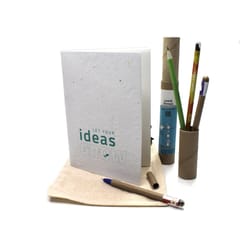 bioQ Plantable Stationery Combo| 2 Seed Pen + 2 Seed Pencil in a Box + 1 Hand-Made Seed-Paper Notepad | Eco Friendly Cotton Bag Packaging | Grow Plants from Notepads Pens & Pencils (Pack of 1