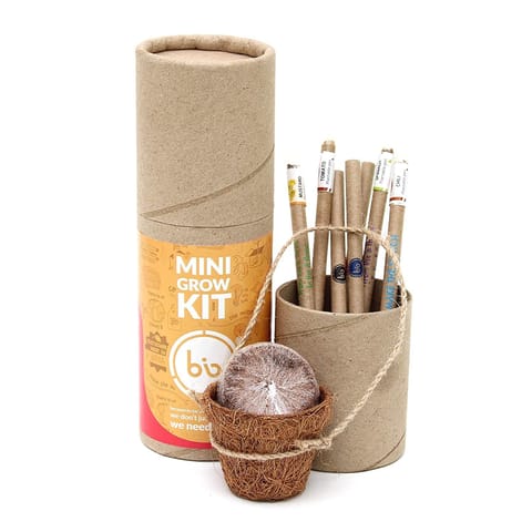 bioQ Eco Friendly Plantable Mini Grow Kit Set (Kids Special) : Grow Kit with Mini Coco Pot Planter and Coco Peat & Plantable Seed Pens