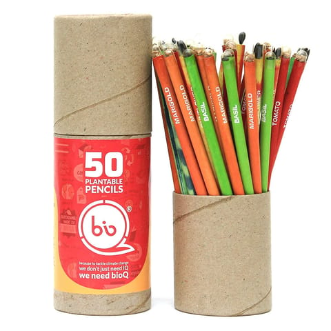 bioQ Box of 50 Plantable Seed Pencils | Eco Friendly Gift Box | Recycled Paper Bulk Packaging | Grow Plants from Pencils