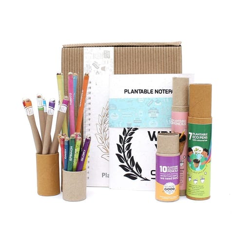 bioQ Mini Planting Stationery Combo Birthday Gift kit for Kids | Eco Friendly Kit with 2 Mini Planting Sets | Combo : 2 Plantable Notepad (A5 Size), 5 Seed Pencils & 5 Seed Colouring Eco Pens